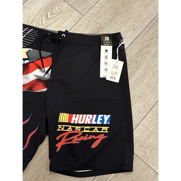Hurley x Nascar Mens Board Shorts Phantom Racetrack Swim Size 36 Black - Picture 3 of 9